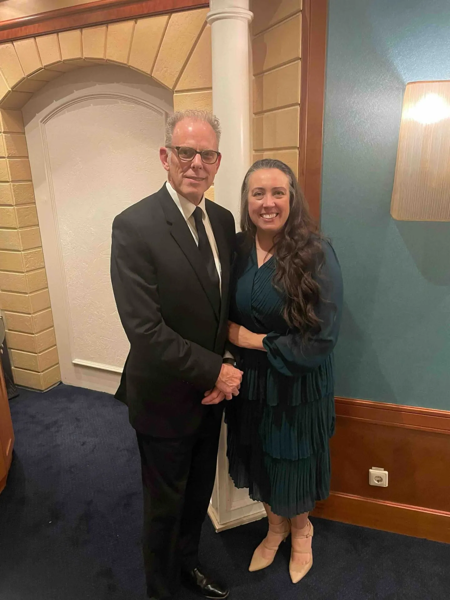A couple dressed up on board
