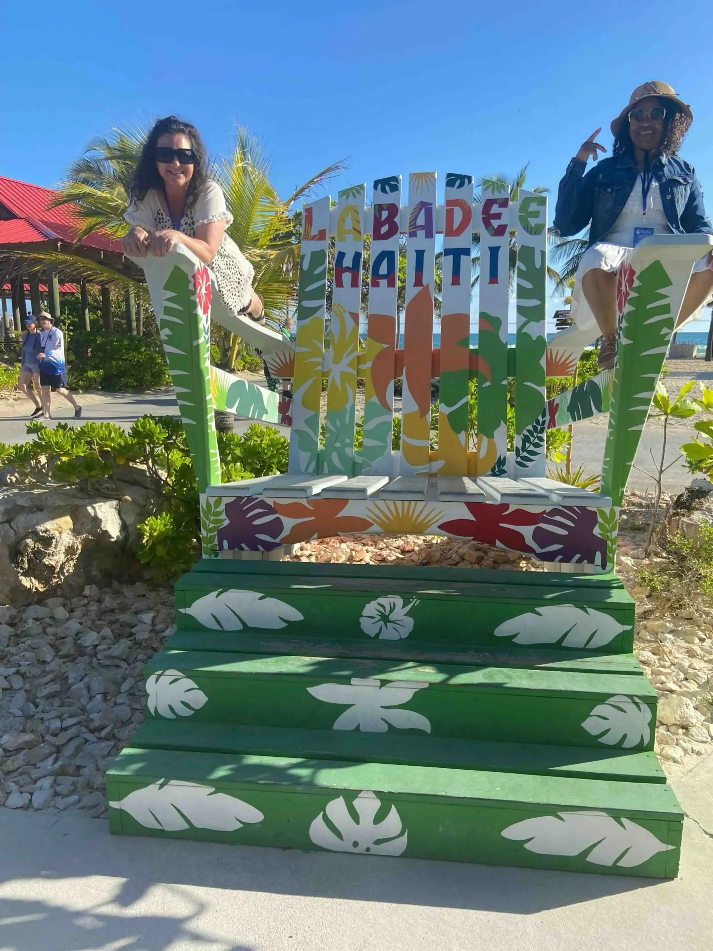 A colorful painted island sign